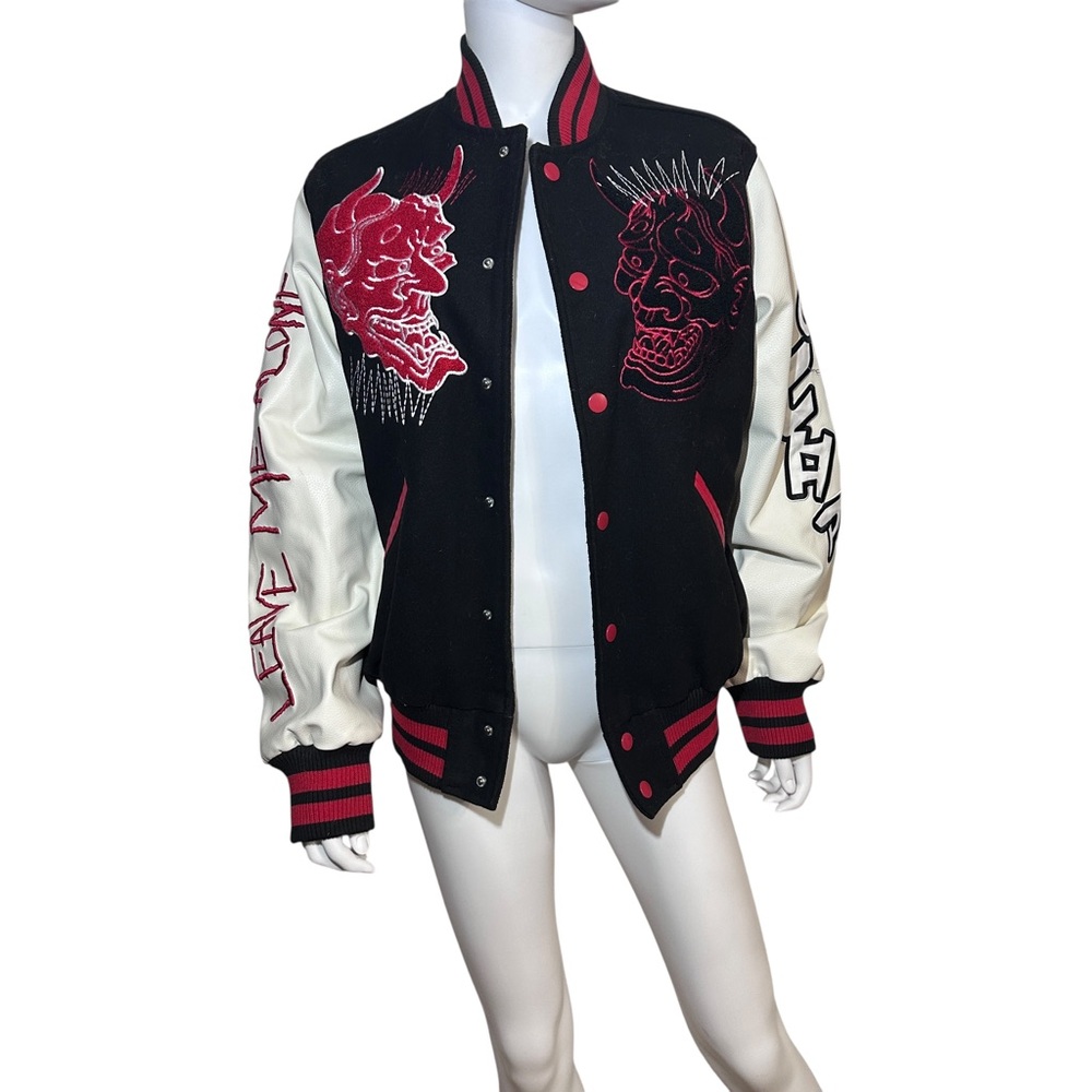 Smoke Rise DNM CO. - Edgy Black and White Varsity Jacket with Red Details